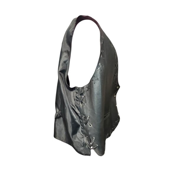 Plus Factor Black Faux Leather Vest Biker Lace-Up Snap Front - Picture 8 of 14